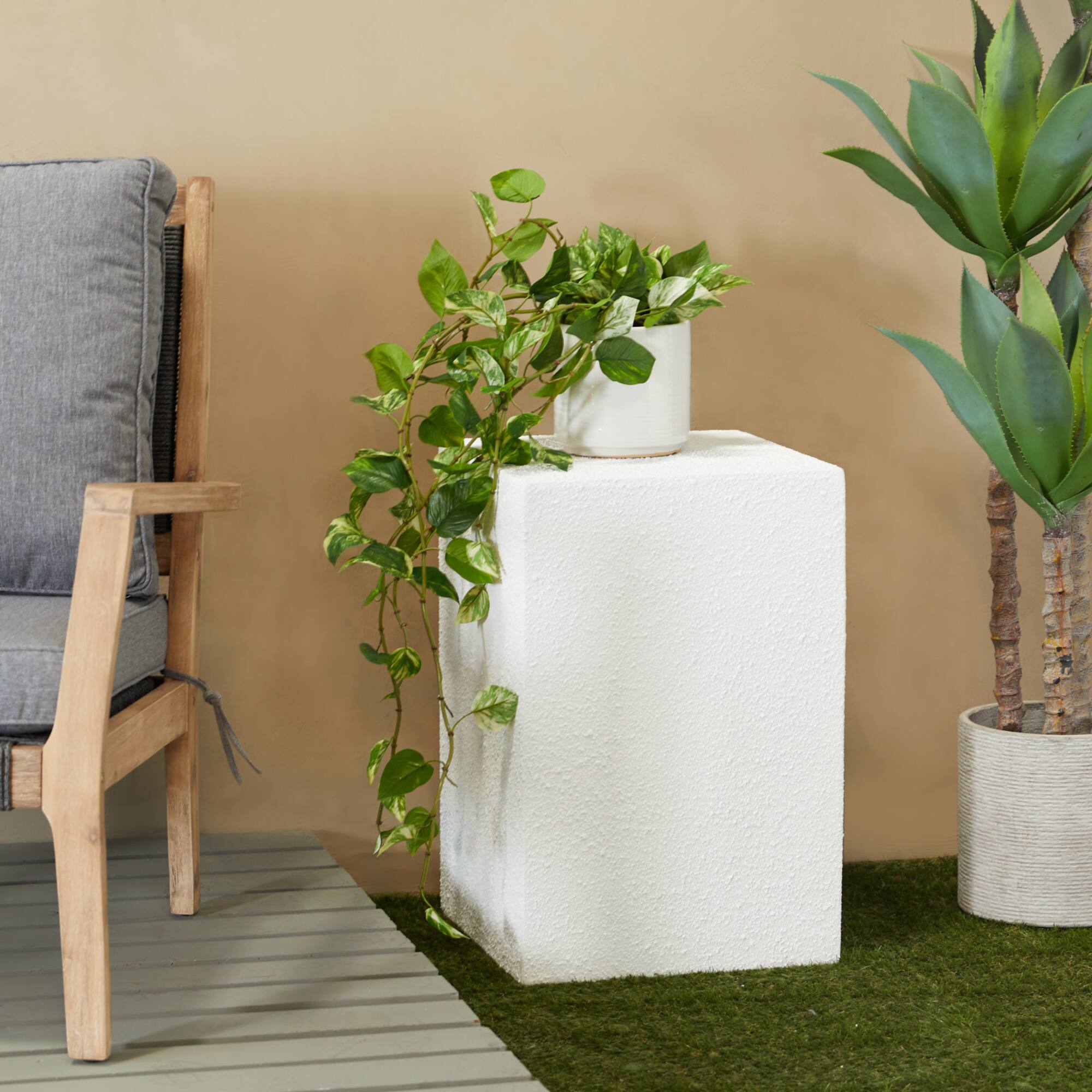 White Contemporary Garden Stool, 17" x 17" x 24"